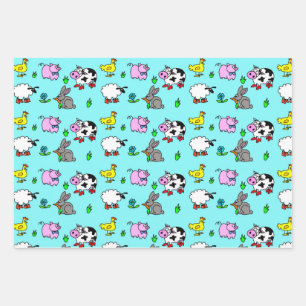 Papier Cadeau Animaux de Ferme Mignons