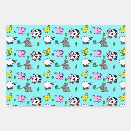 Papier Cadeau Animaux de Ferme Mignons (Devant)
