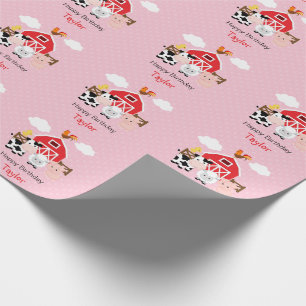 Papier Cadeau Animaux de ferme mignons (rose) Anniversaire Perso
