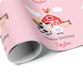 Papier Cadeau Animaux de ferme mignons (rose) Anniversaire Perso (Coin rond)