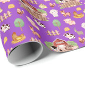Papier Cadeau Animaux de ferme mignons sur violet (Coin rond)