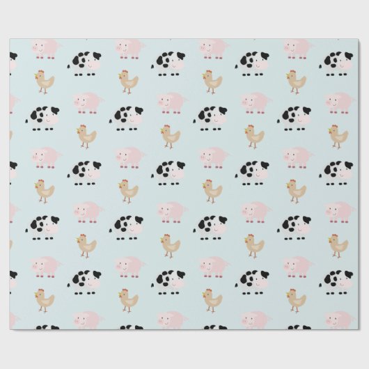 Papier Cadeau Animaux de ferme Motif Papier d'enveloppement bleu (Plat)