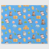 Papier Cadeau Animaux de ferme Papier d'enveloppement d'annivers (Plat)