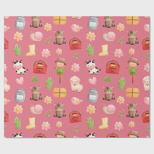 Papier Cadeau Animaux de ferme Papier d'enveloppement d'annivers (Plat)