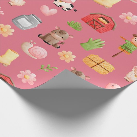 Papier Cadeau Animaux de ferme Papier d'enveloppement d'annivers (Coin)