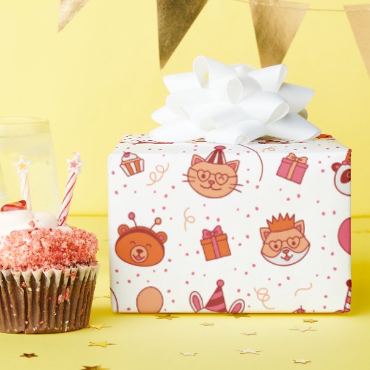 Papier cadeau animaux de fête heureux mignons (Fête d'anniversaire)