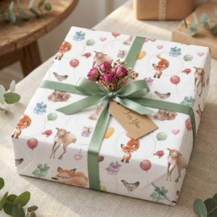 Papier Cadeau Animaux de fête mignons de la forêt à l'aquarelle