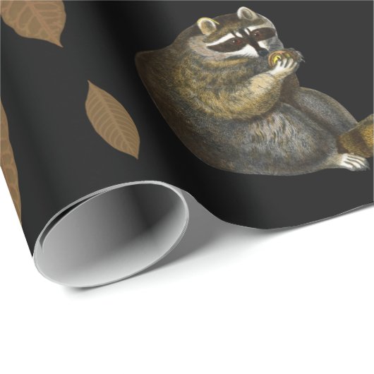 Papier Cadeau Animaux de forêt automnale Feuilles d'automne (Coin rond)