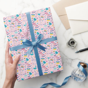 Papier Cadeau Animaux de gribouillis colorés et mots motif