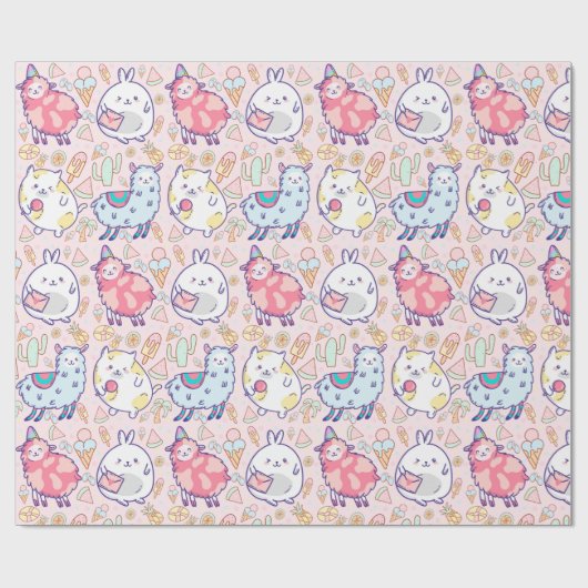 Papier Cadeau Animaux de Kawaii (Plat)