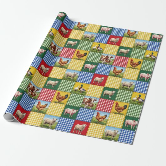Papier Cadeau Animaux de la ferme et courtepointe en patchwork g (Déroulé)