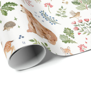 Papier Cadeau Animaux de la forêt de bois, renard d'automne, cer