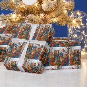 Papier Cadeau Animaux de la forêt de Noël carolant