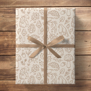 Papier Cadeau Animaux de la forêt neutres beige pour enfants aut