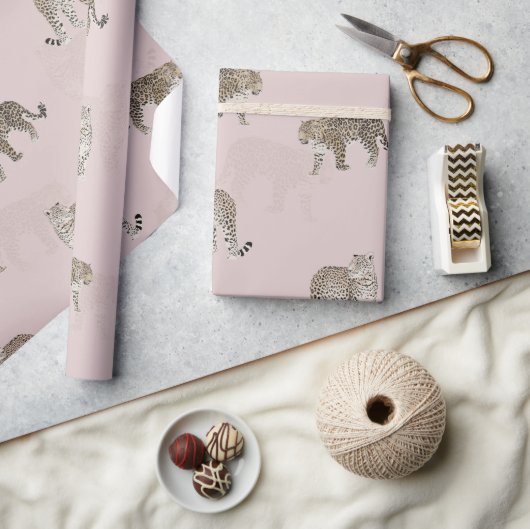 Papier Cadeau Animaux de la jungle léopard rose moderne (Artisanat)