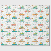 Papier Cadeau Animaux de la Jungle mignons en voitures avec arc- (Plat)