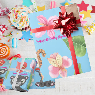Papier Cadeau Animaux de la jungle Safari Joyeux Anniversaire No
