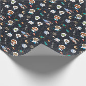 Papier Cadeau Animaux de l'espace mignons avec des traînées de p (Coin)