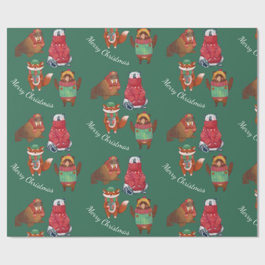 Papier Cadeau Animaux de Noël (Plat)