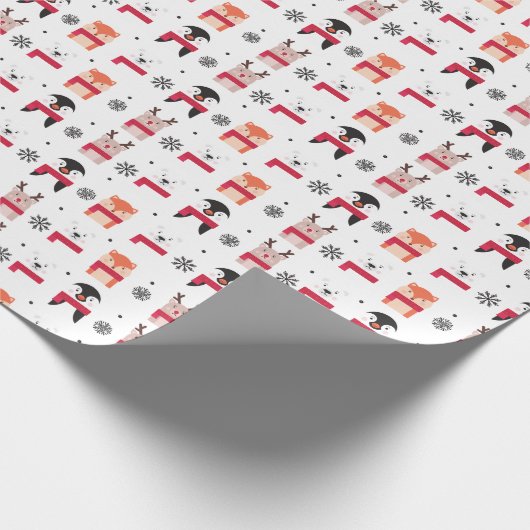 Papier Cadeau Animaux de Noël, cerfs communs, ours blanc, (Coin)