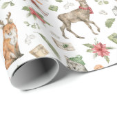Papier Cadeau Animaux de Noël des bois (Coin rond)