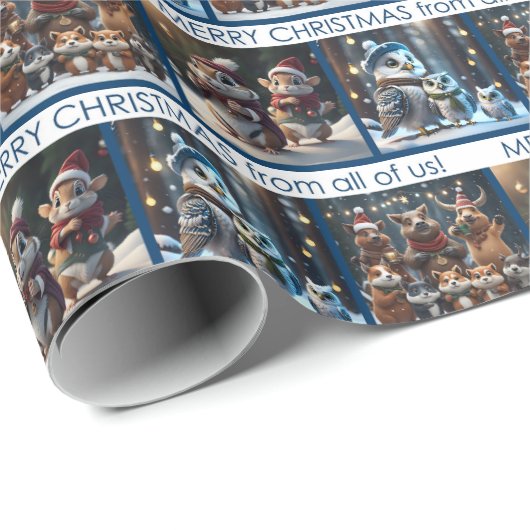 Papier Cadeau Animaux de Noël des bois - de nous tous (Coin rond)