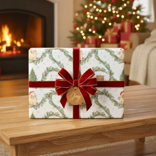 Papier Cadeau Animaux de Noël en bois fantaisiste