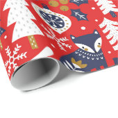 Papier Cadeau Animaux de Noël en bois, Style scandinave (Coin rond)