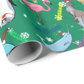 Papier Cadeau Animaux de Noël mignons personnalisés en chapeaux  (Coin rond)