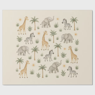 Papier Cadeau Animaux de Safari pour Baby Shower Neutre pour la