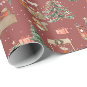 Papier Cadeau Animaux des bois célébrant Noël - ambre