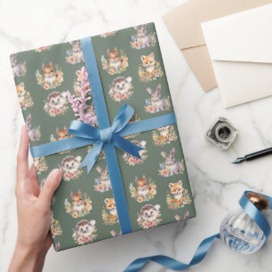 Papier Cadeau Animaux des bois sur le vert du Camouflage