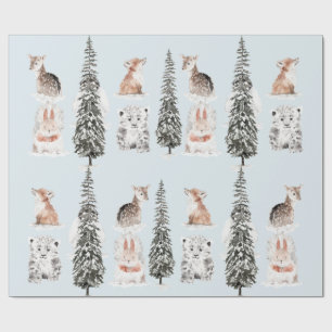 Papier Cadeau Animaux d'hiver Baby Shower Bleu Glacé