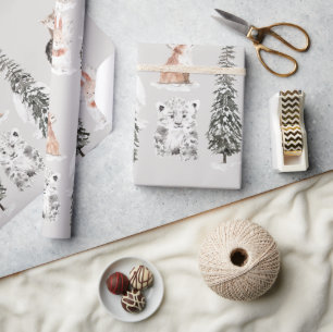 Papier Cadeau Animaux d'hiver gris Baby Shower