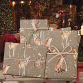 Papier Cadeau Animaux d'hiver rustiques Kraft Élégants Grande éc