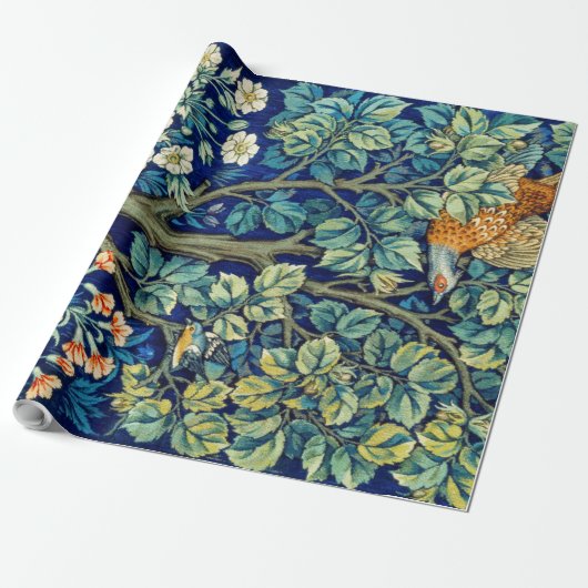 Papier Cadeau Animaux et fleurs, forêt, William Morris (Déroulé)