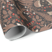 Papier Cadeau Animaux et plantes de bois en rouge et brun (Coin rond)