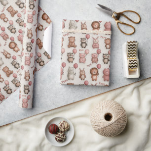 Papier Cadeau Animaux Fantaisistes d'Anniversaire – Fête Rose &