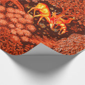Papier Cadeau ANIMAUX FORESTIERS, CERFS PAR UN BROOK Red Yellow (Coin)