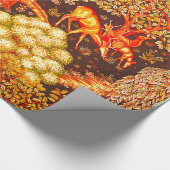 Papier Cadeau ANIMAUX FORESTIERS, CERFS PAR UN BROOK Red Yellow  (Coin)