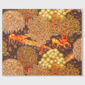 Papier Cadeau ANIMAUX FORESTIERS, CERFS PAR UN BROOK Red Yellow  (Plat)