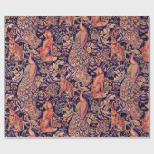 PAPIER CADEAU ANIMAUX FORESTIERS, FOX, PEACOCK, HARE, ROSE BLEU (Plat)