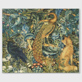 Papier Cadeau ANIMAUX FORESTIERS, RAVEN, FOX, PEACOCK Blue Green (Plat)