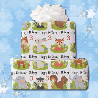 Papier Cadeau Animaux mignons Personnaliser Nom et âge Anniversa