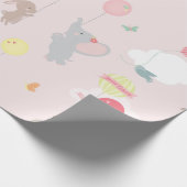 Papier Cadeau Animaux roses Nuages Ballons Bébé (Coin)