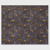 Papier Cadeau Animaux Safari sur violet foncé (Plat)