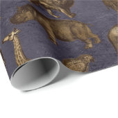 Papier Cadeau Animaux Safari sur violet foncé (Coin rond)