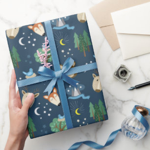 Papier Cadeau Animaux sauvages explorent les montagnes lune étoi