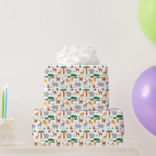 Papier Cadeau Animaux sauvages heureux et colorés dans la savane