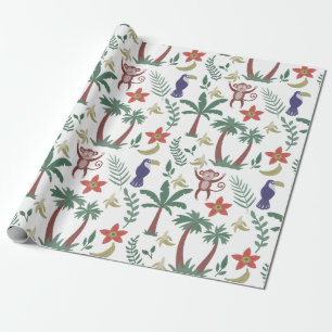Papier Cadeau Animaux tropicaux sans soudure motif macaw et sing